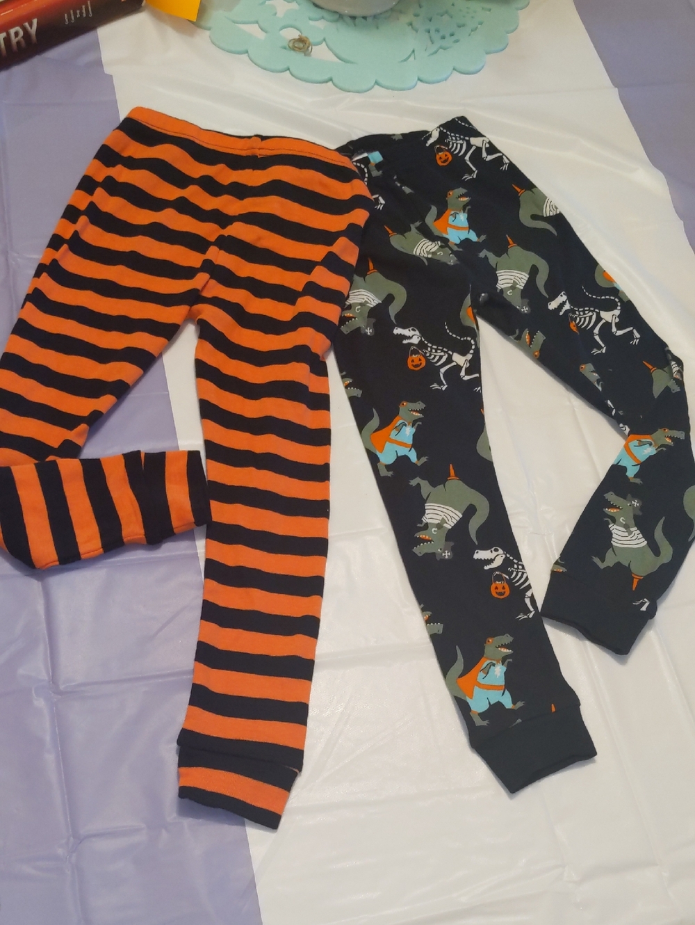 Carter's Dinosaur T-Rex Striped Halloween Pajama Pants Set of 2 Boys 4T New - Picture 1 of 7